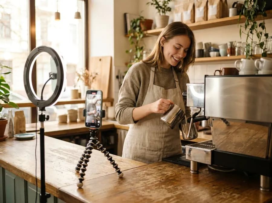 A barista teaching a live online class
